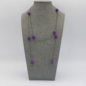 Purple Faux Crystals Satellite Necklace Silver Toned Long Chain 40" + 3" Extende